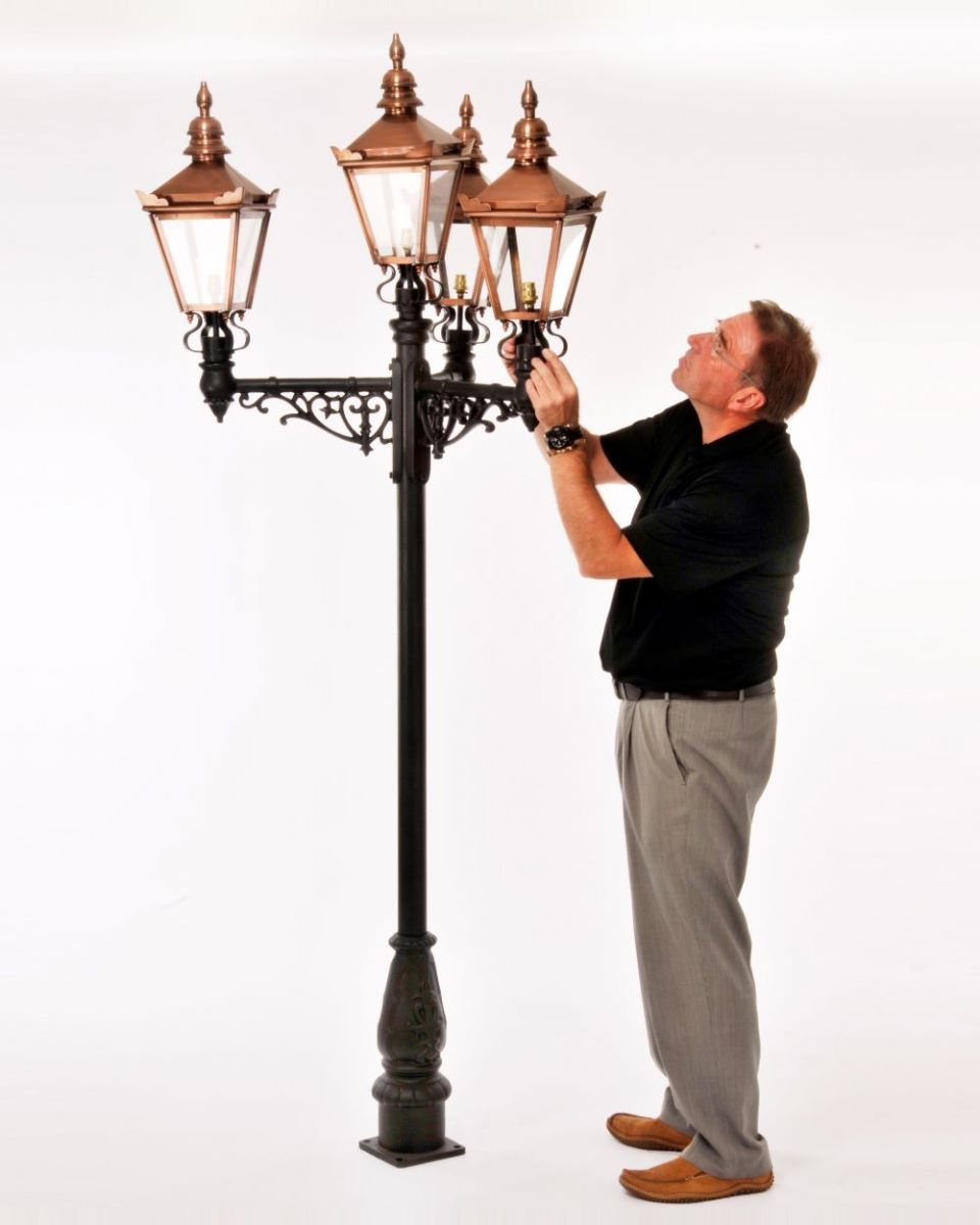 Scale image of Victorian Quadruple Lamp Post with Copper Lanterns