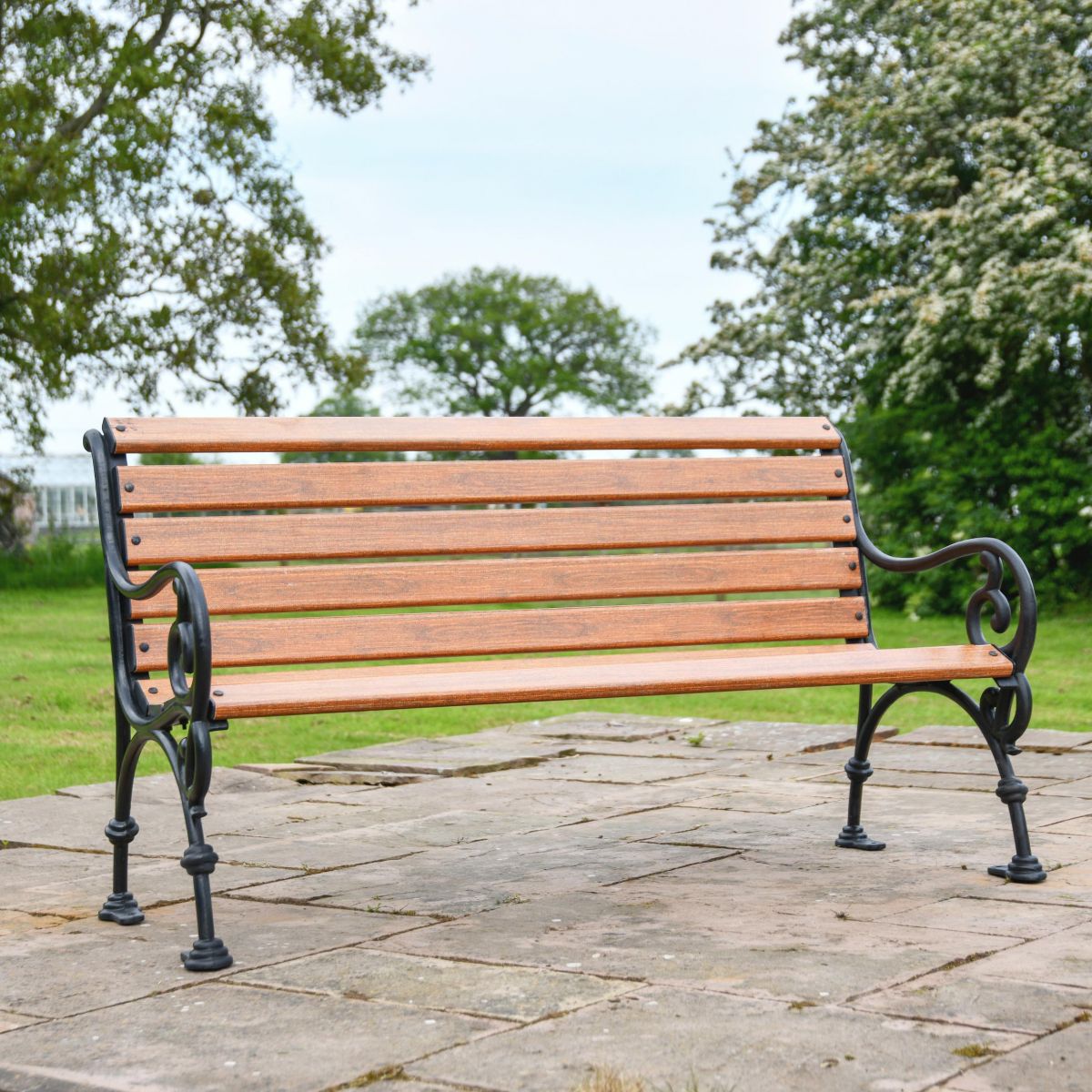 "Vine" Ornate Cast Iron Garden Brown Bench in Situ
