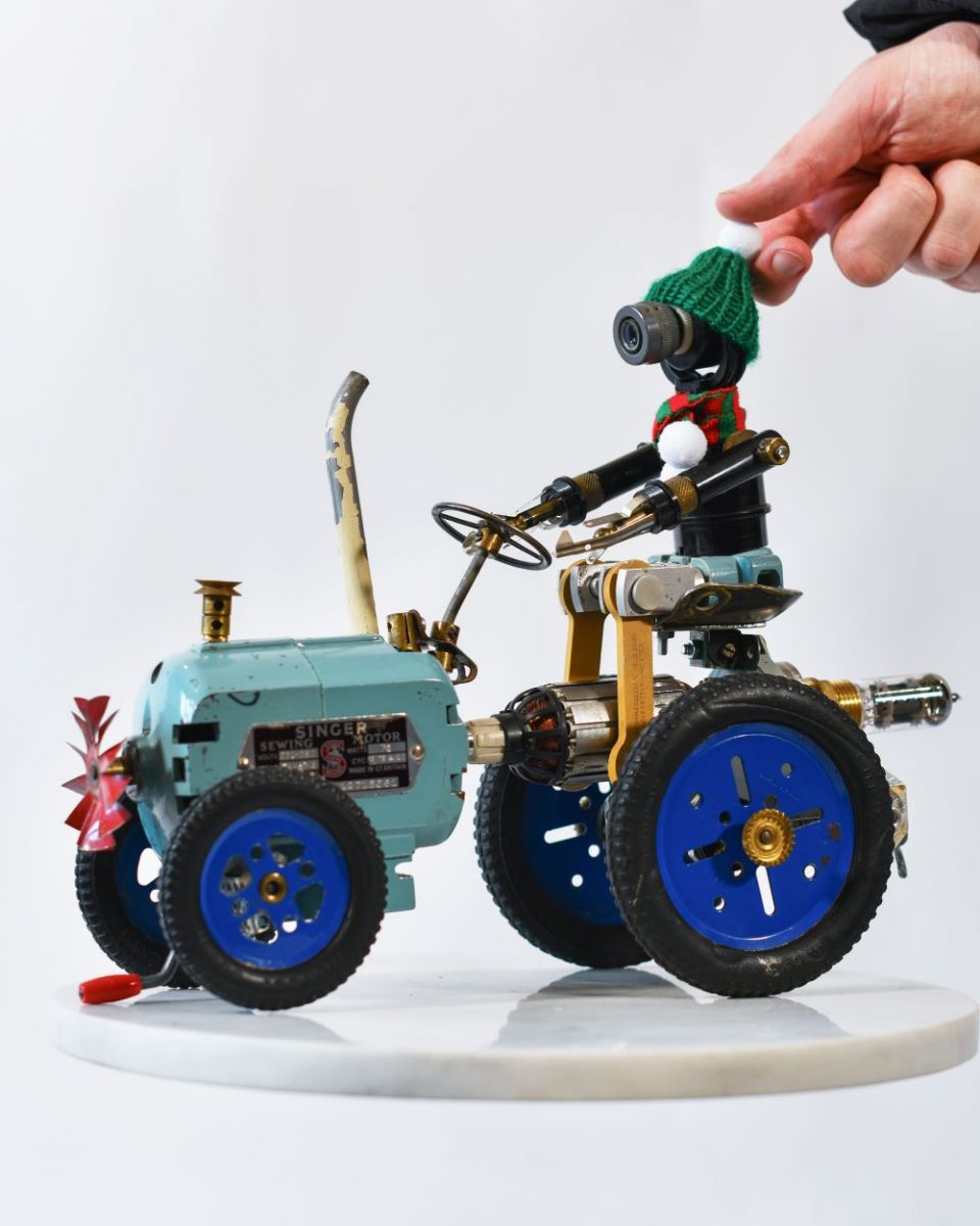 Scale image of Vintage Farmer Recycled Metal Sculpture Scale image of Vintage Farmer Recycled Metal Sculpture