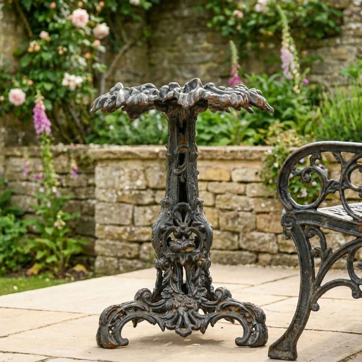 Vintage Gothic Aged Black Cast Iron Side Table Digital Illustration
