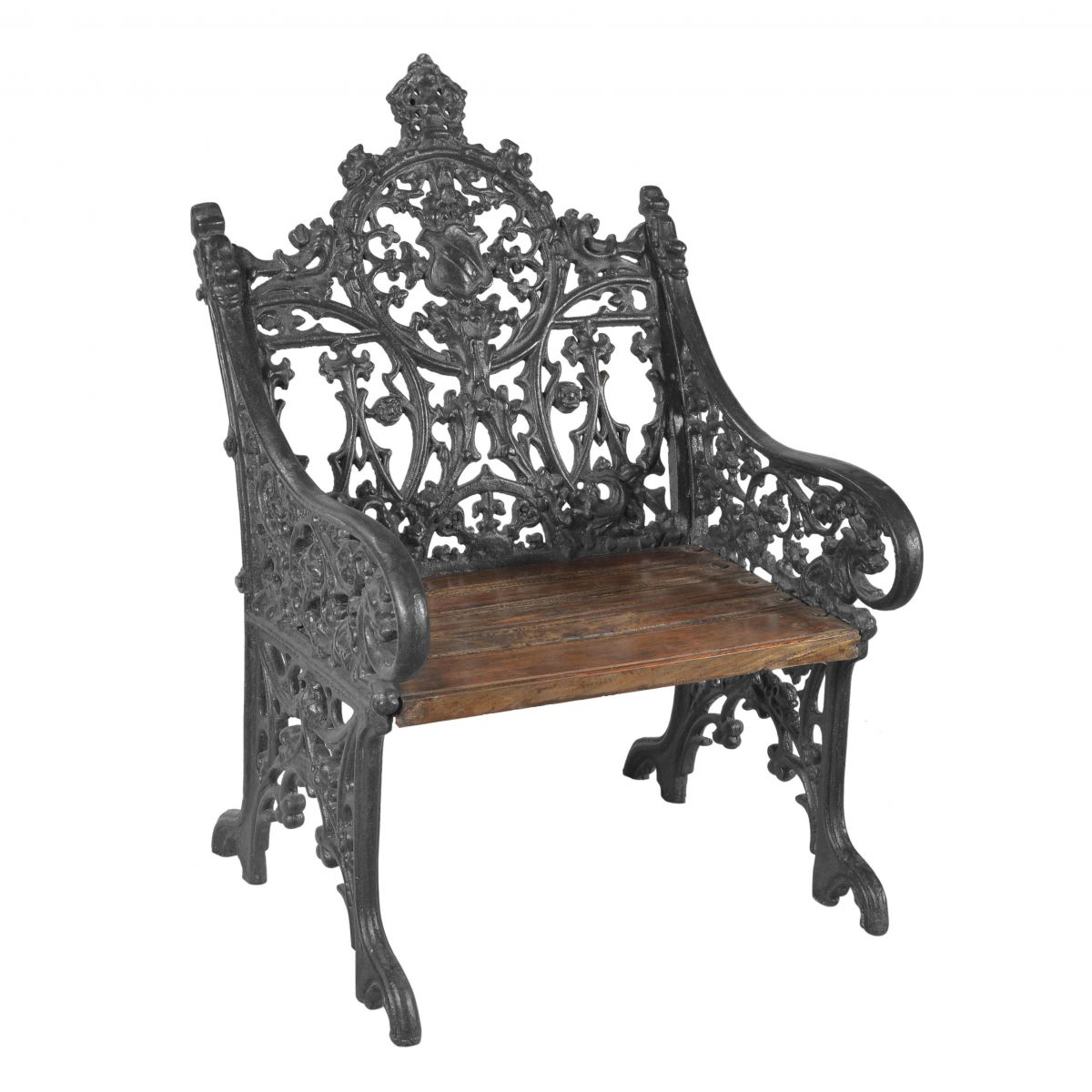 Vintage Victorian Cast Iron & Wood One Seat Bench Finished in Black