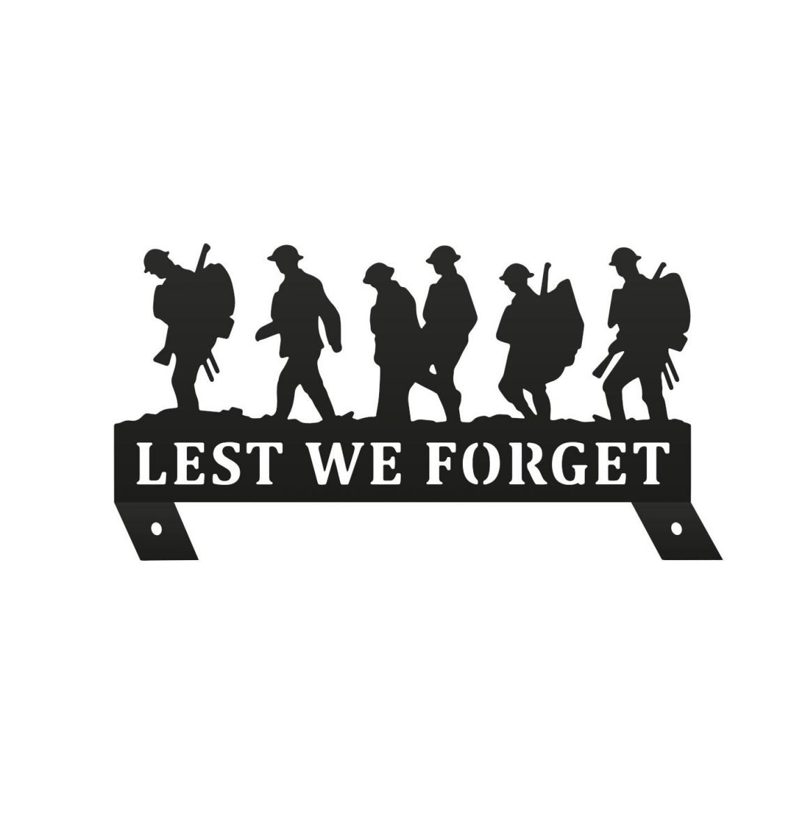 Black Memorial Fence Topper with Walking Soldiers "Lest We Forget" Topper with Fixing Plates