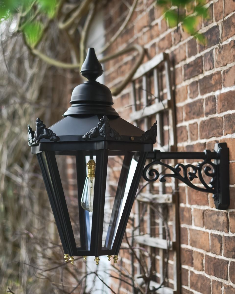 Black Hexagonal Lantern With Bracket 