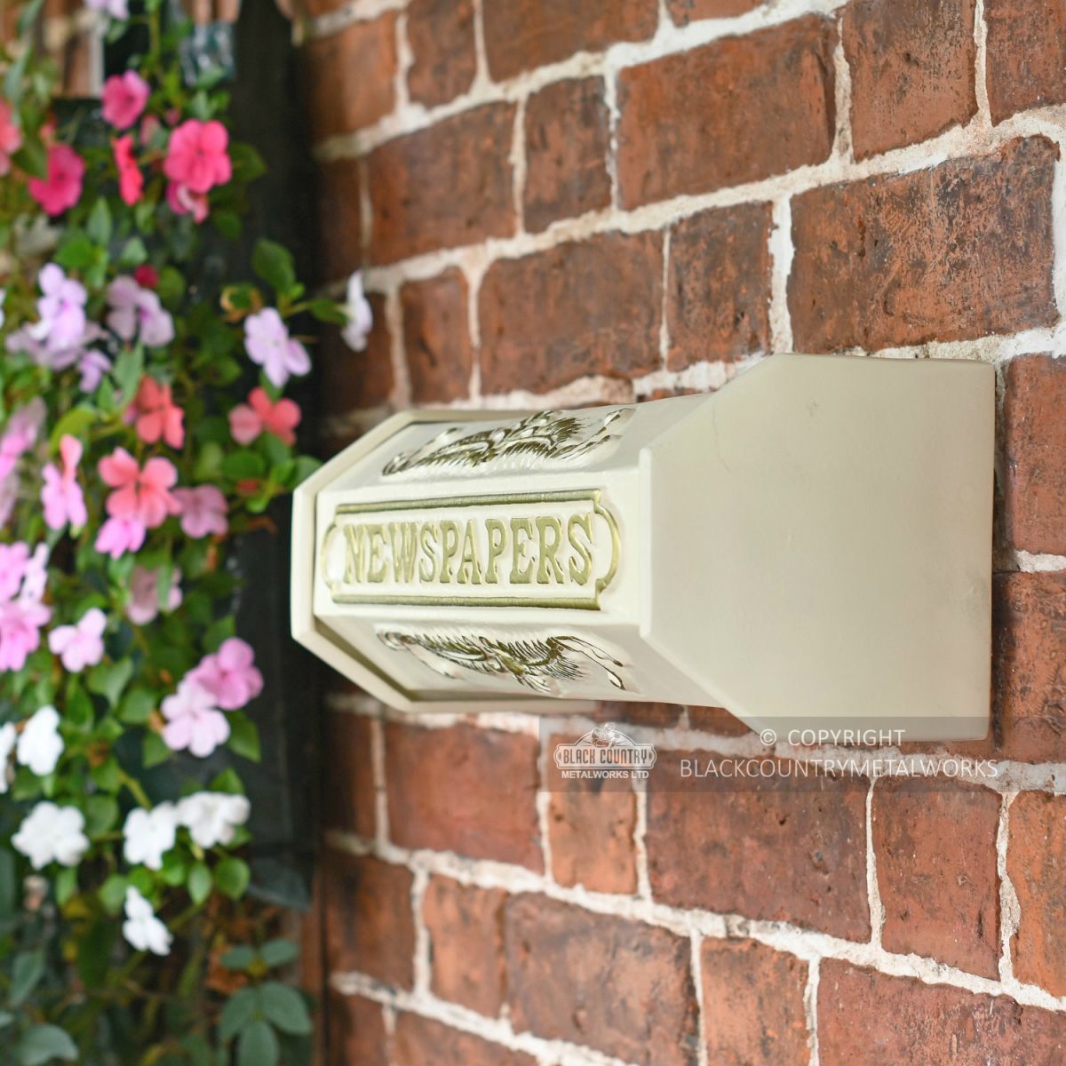 Wall Mounted Antique Cream and Gold Newspaper Holder Wall Mounted Antique Cream and Gold Newspaper Holder