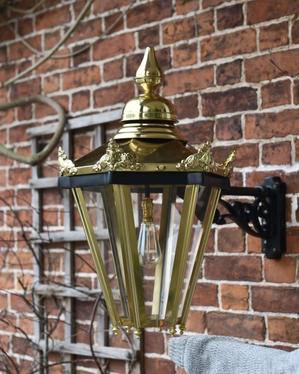 Brass Hexagonal Wall Mounted Lantern scale image