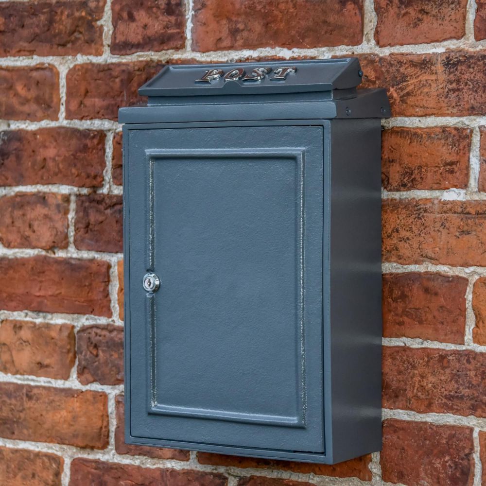 Wall Mounted Post Box with Bright Chrome Lettering - Grey Finish