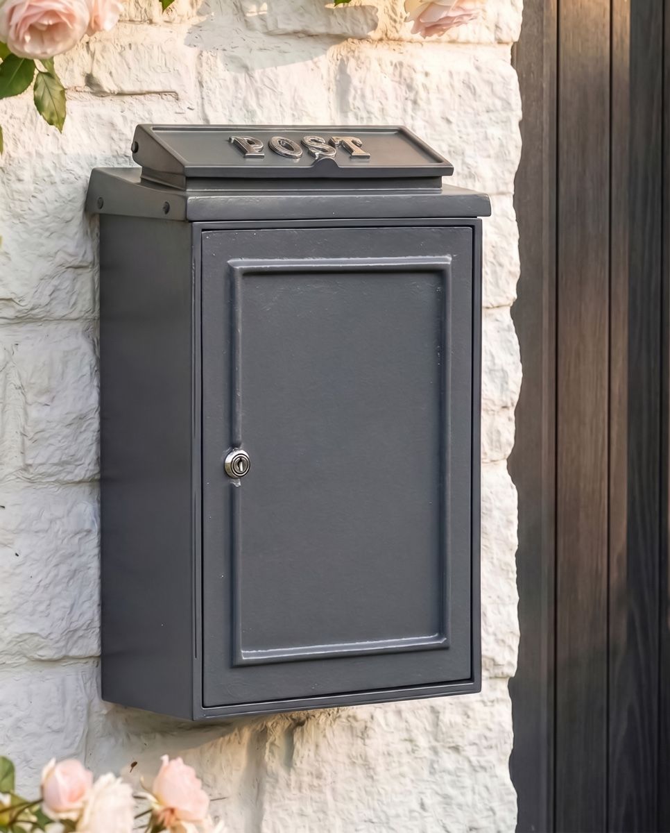 Wall Mounted Post Box with Bright Chrome Lettering - Grey Finish digital illustration