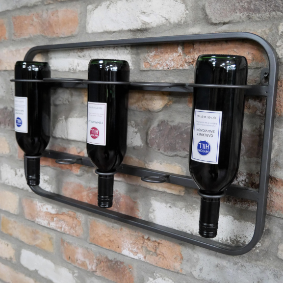 Wall Mounted Steel Wine Rack in Situ in the Home Wall Mounted Steel Wine Rack in Situ in the Home