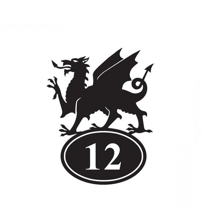 Welsh Dragon Iron House Number Sign Finished in Black With White Numbering Welsh Dragon Iron House Number Sign Finished in Black With White Numbering
