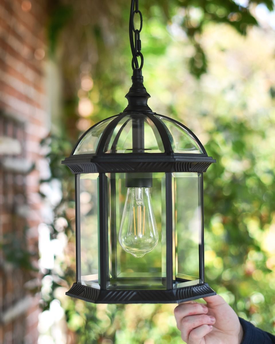 "Wentworth" Chain Hanging Porch Light to Scale