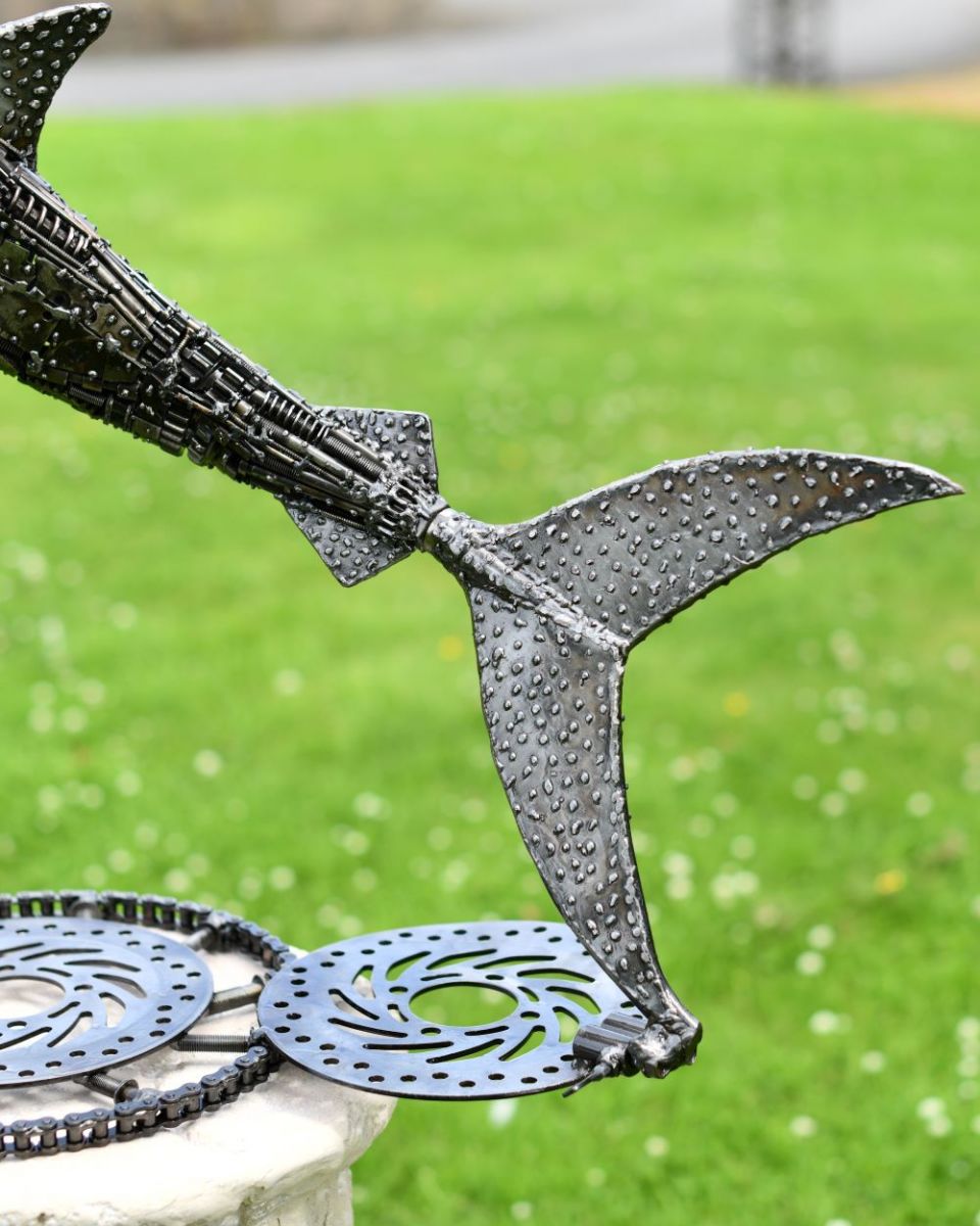 Close up of Recycled Metal Whale Shark tail