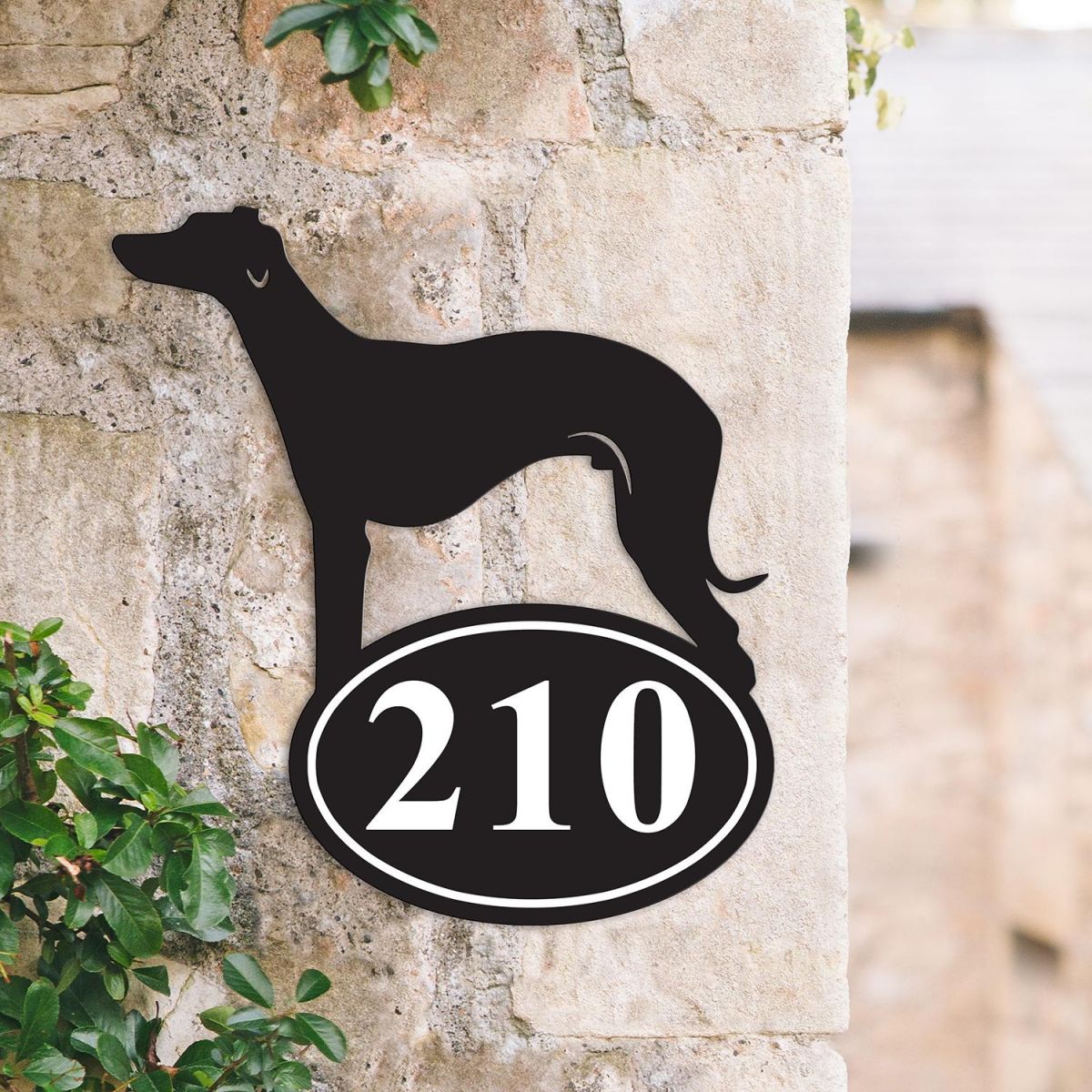 Bespoke Whippet Iron House Number Sign in Situ