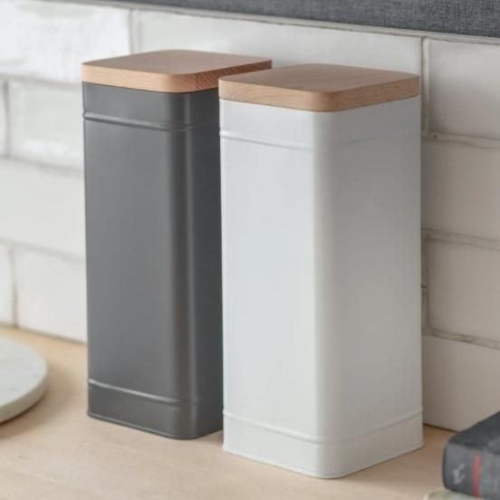 Charcoal Tall Storage Canister with Beech Wood Lid in Situ Charcoal Tall Storage Canister with Beech Wood Lid in Situ