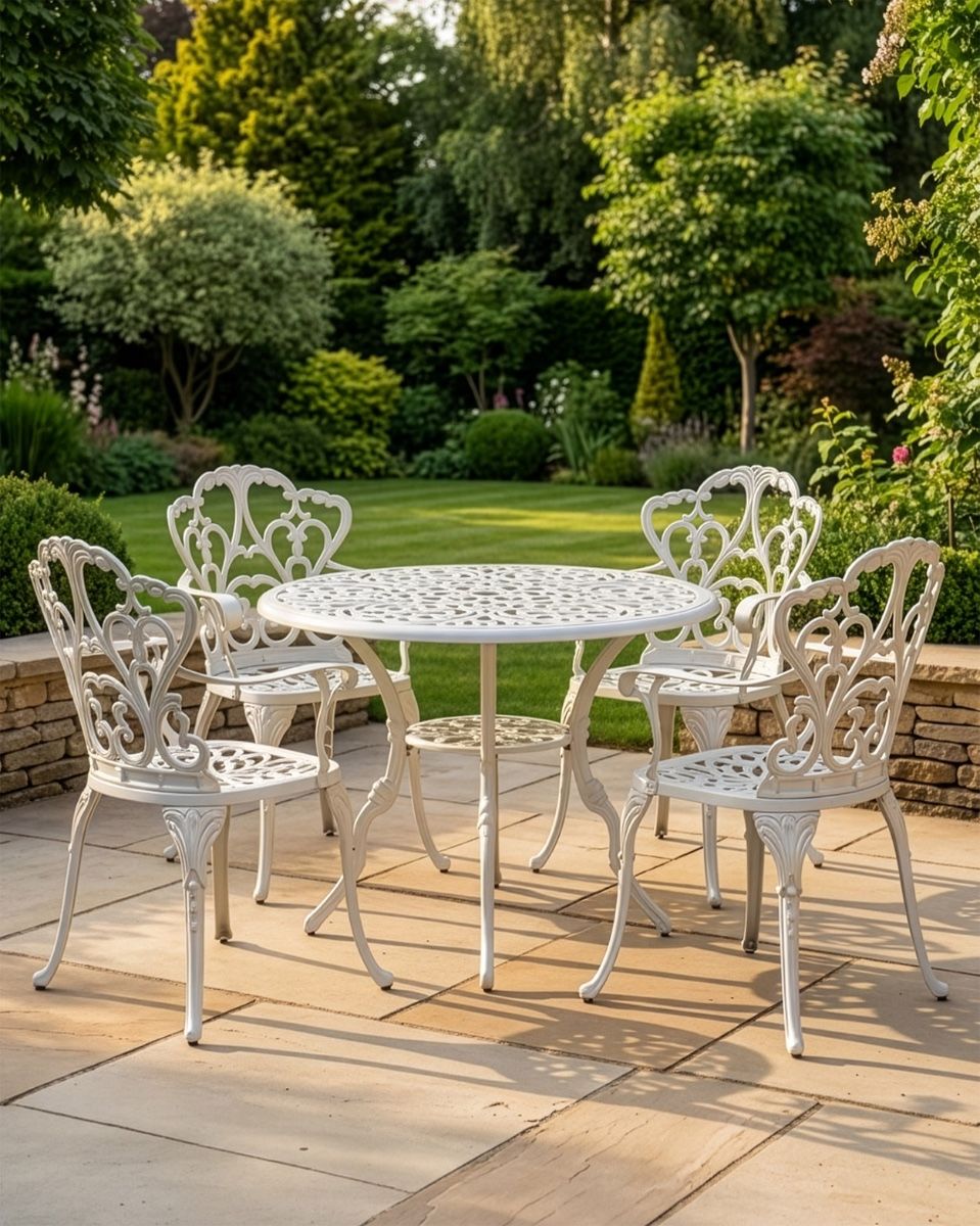 White Four Seater Table And Chair Set digital illustration