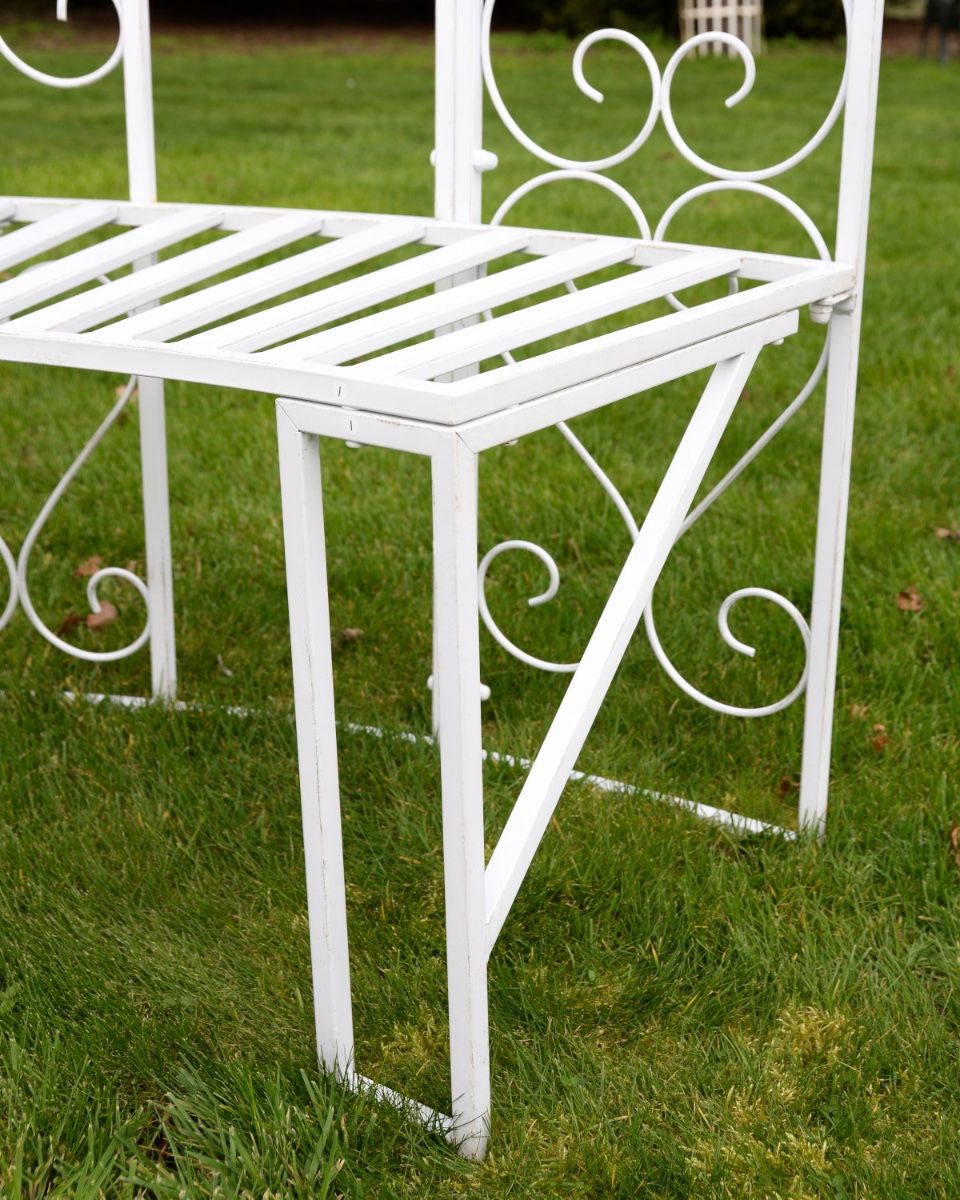 "Kensington" Domed Wrought Iron Gazebo - Vintage Cream Close up on Bench Fixings