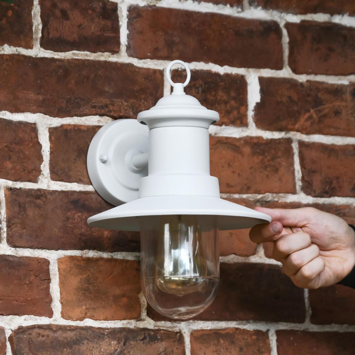 Scale Shot of White Nautical Style Exterior Wall Light