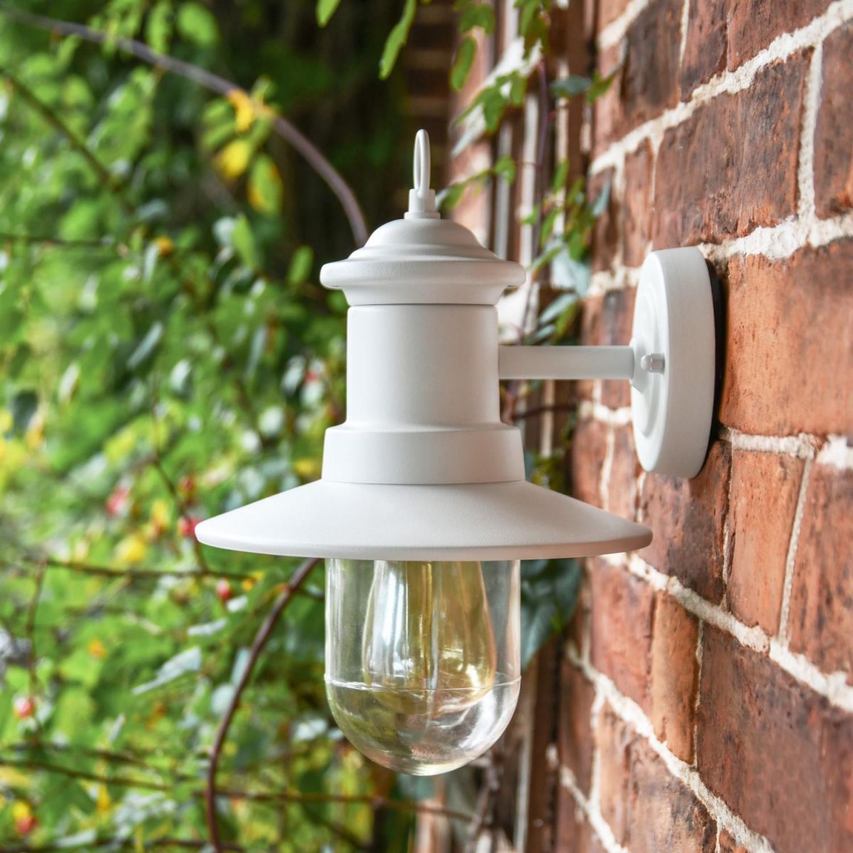 White Nautical Style Exterior Wall Light in Situ