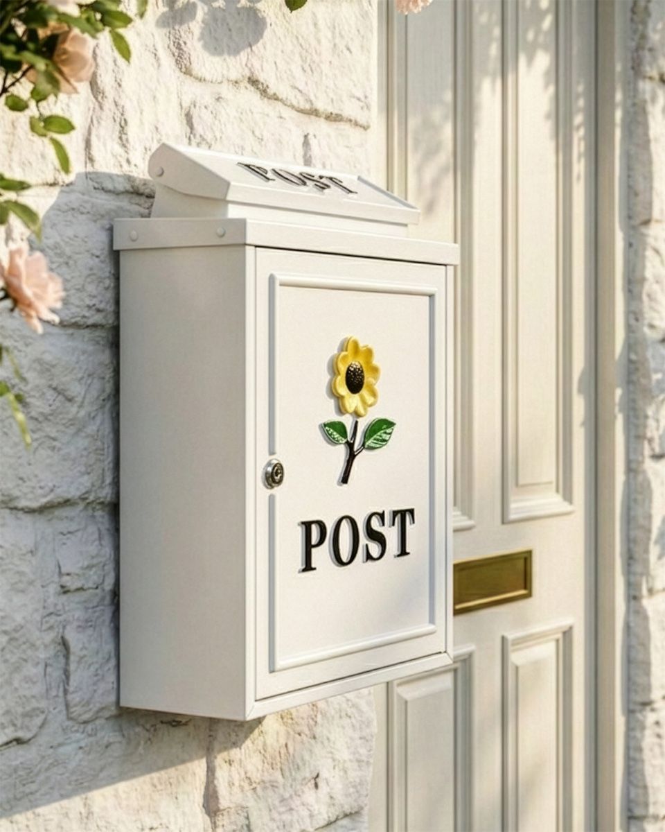 White "Oxford" Sunflower Wall Mounted Post Box digital illustration