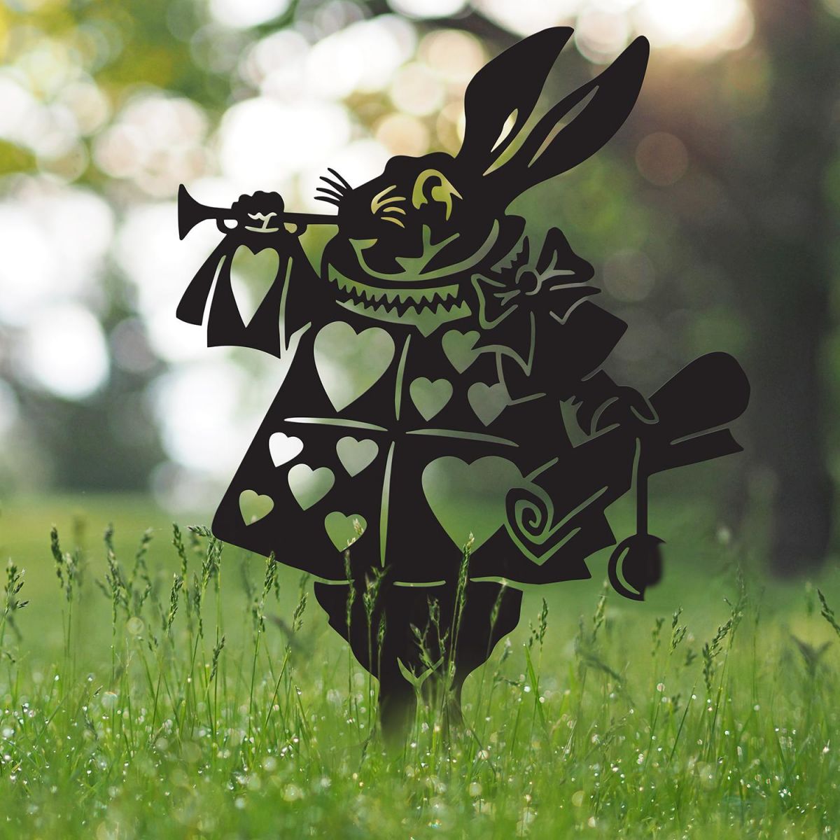 Rabbit With Trumpet Silhouette in Situ in the Garden