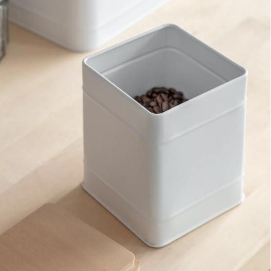 Small White Canister with Beech Wood Lid in Use