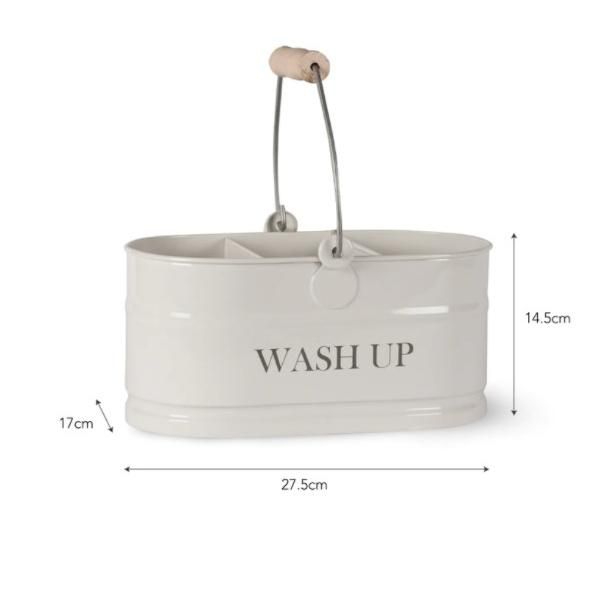 White Wash Up Storage Tidy with Wooden Handle Measurements