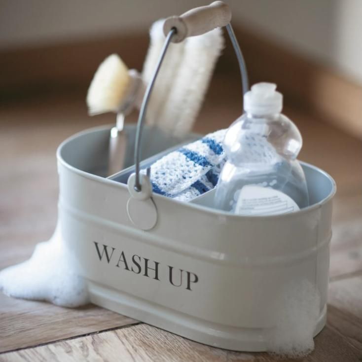 White Wash Up Storage Tidy with Wooden Handle
