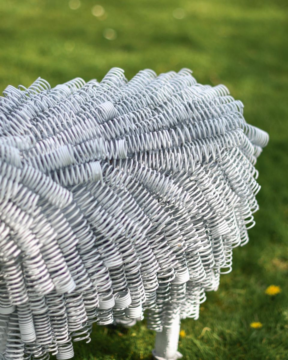 Close-Up of Twisted Metal Design on Sheep Sculpture