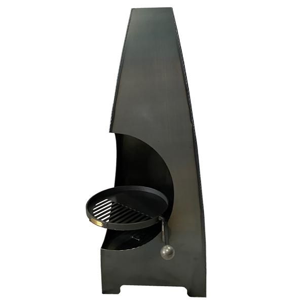 Sid View of the Wide Curved Chimenea With Swing Arm Grill 