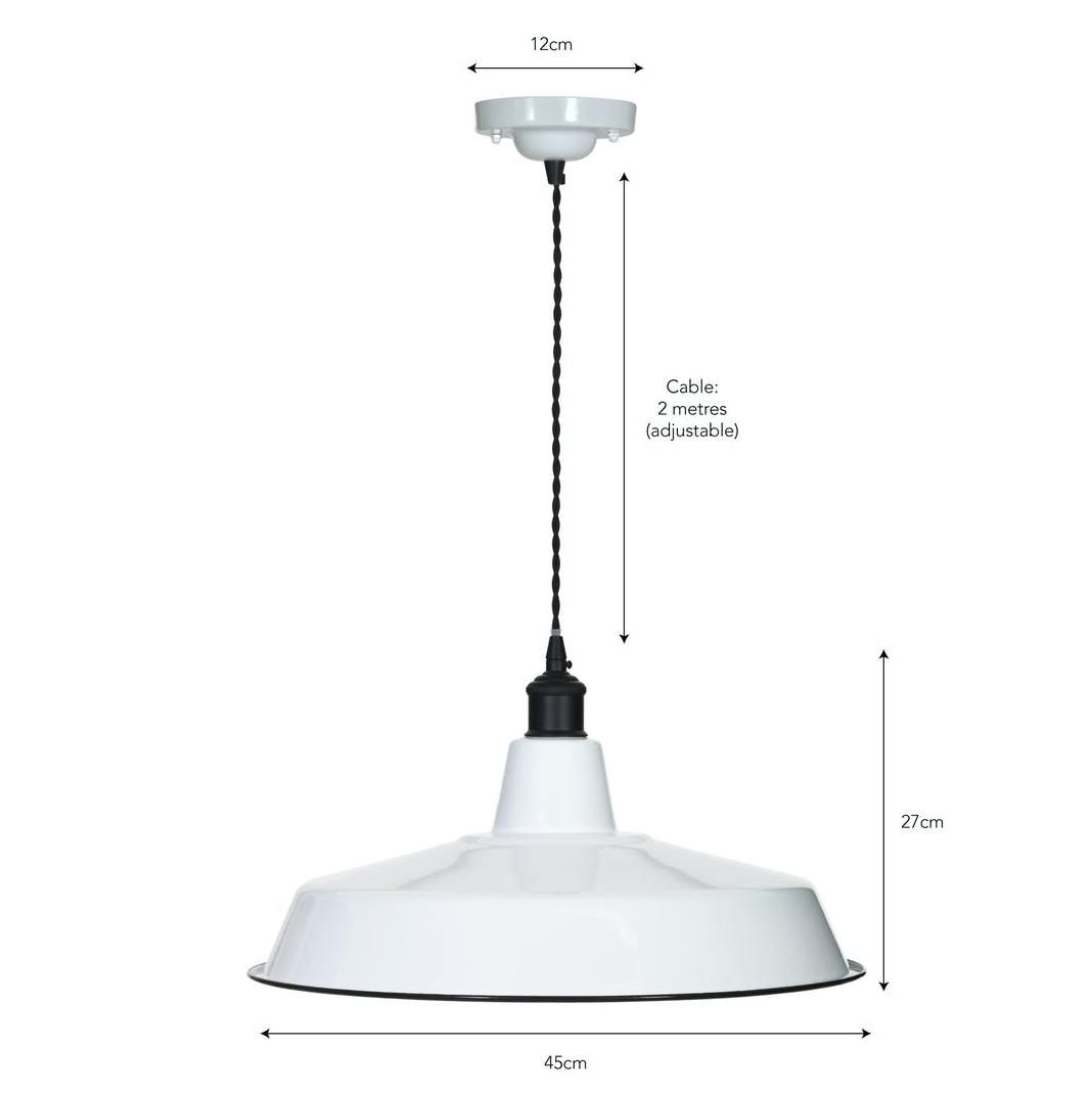 Dimensions of the Wide White Steel Bowl Hanging Light