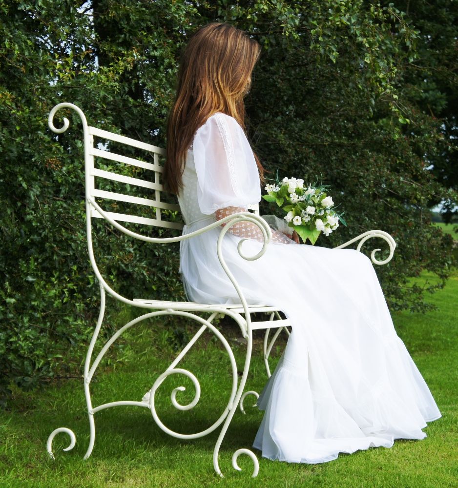 "The Winchester” Wrought Iron Bench in a White Finish