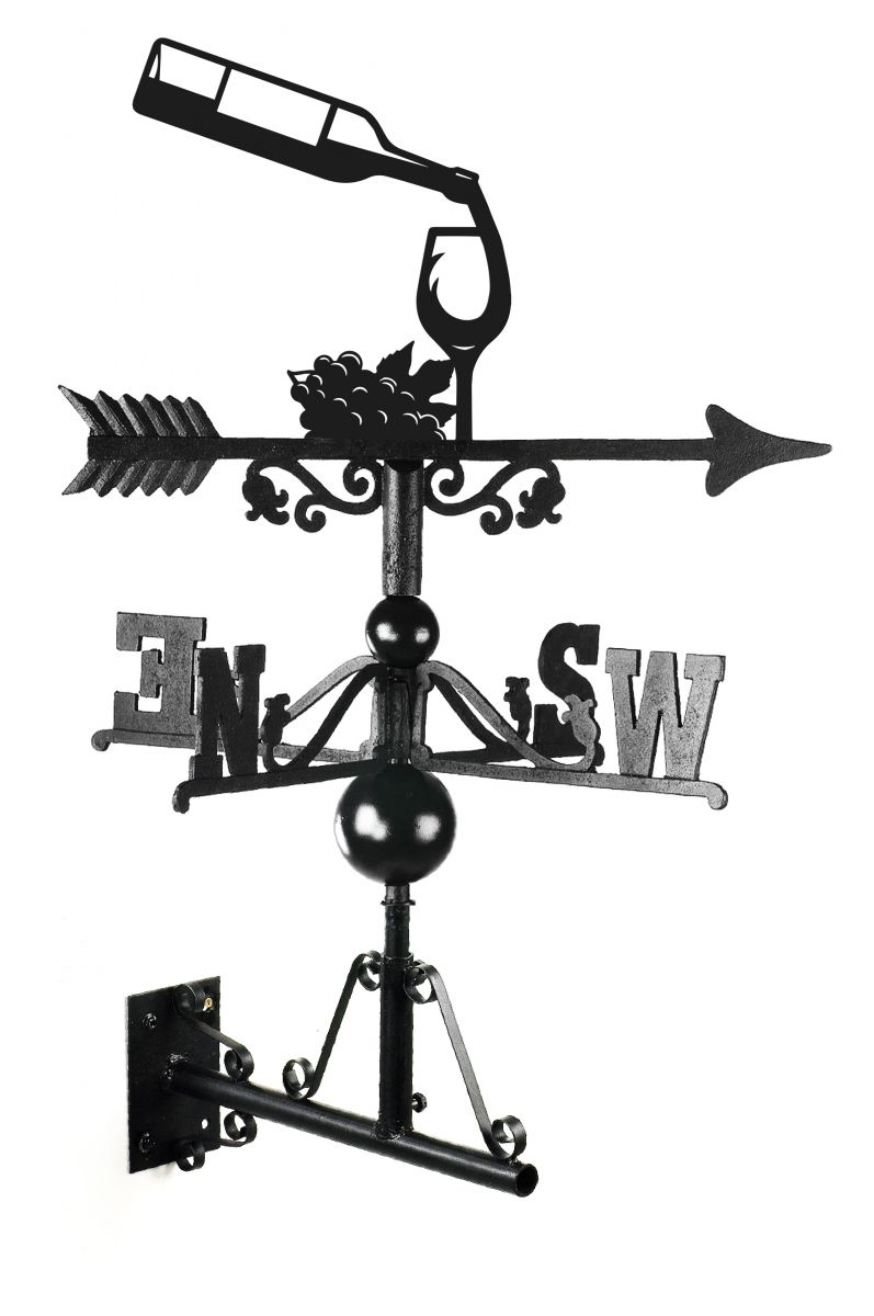 Wine Bottle & Glass Black Weathervane