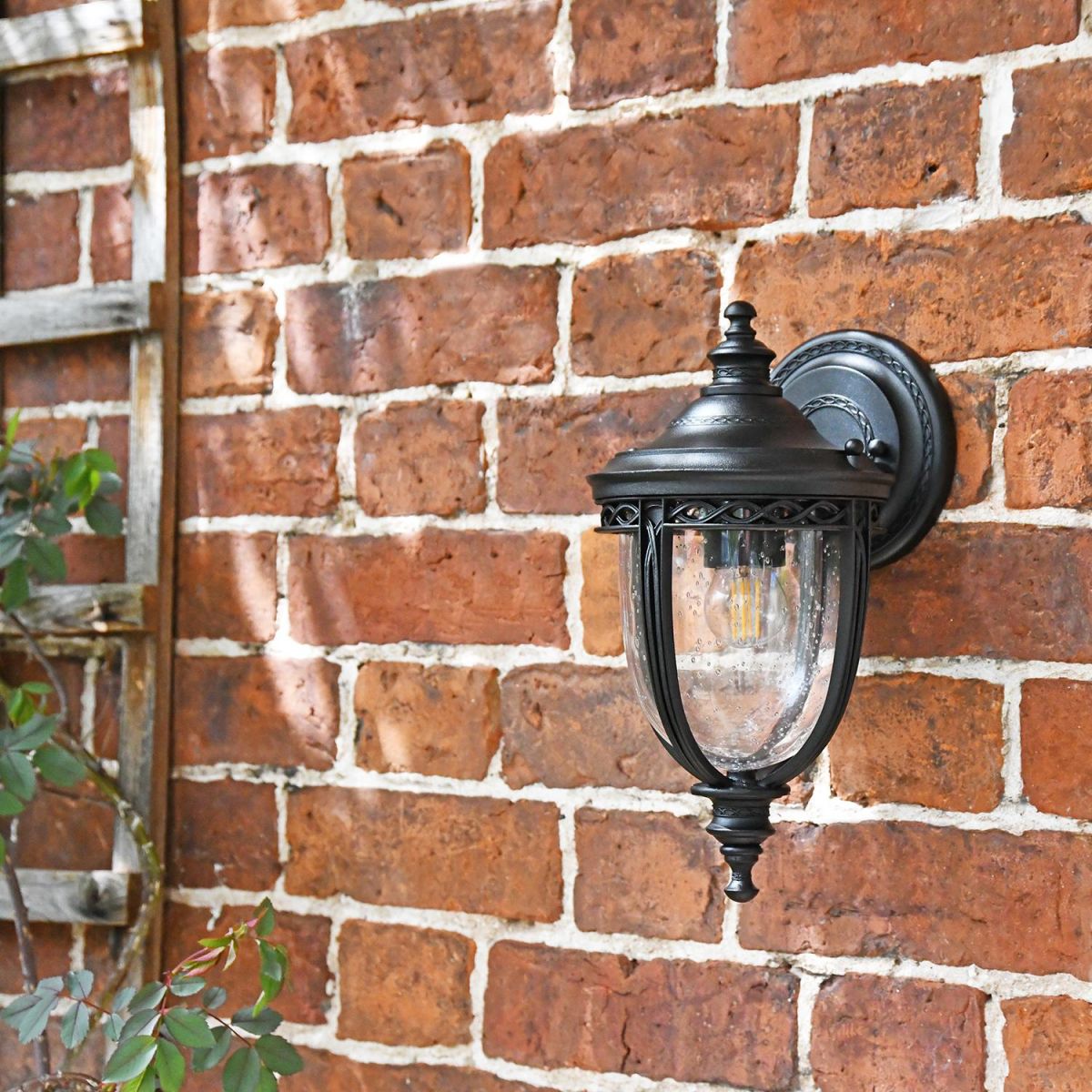 "Winsford" Traditional Top Fix Black Wall Lantern in Situ
