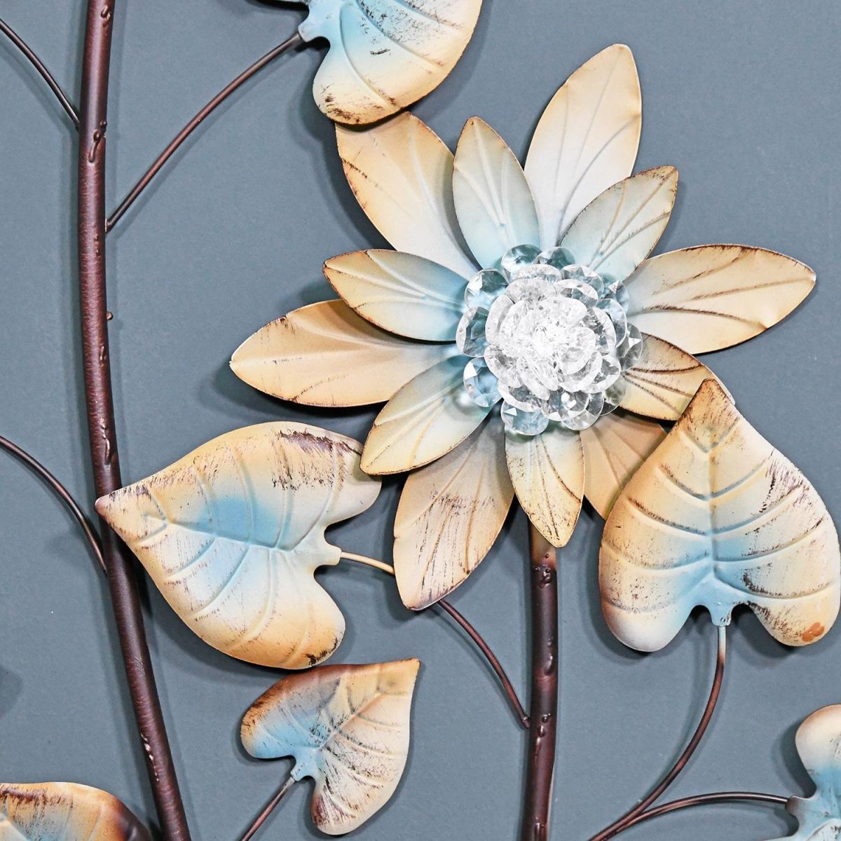 Rustic Cream and Blue Open Flowers on the Wall Art