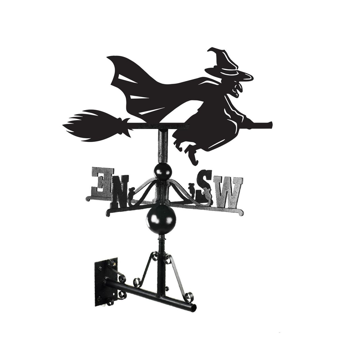 Witch Riding Broom Weathervane Finished in Black