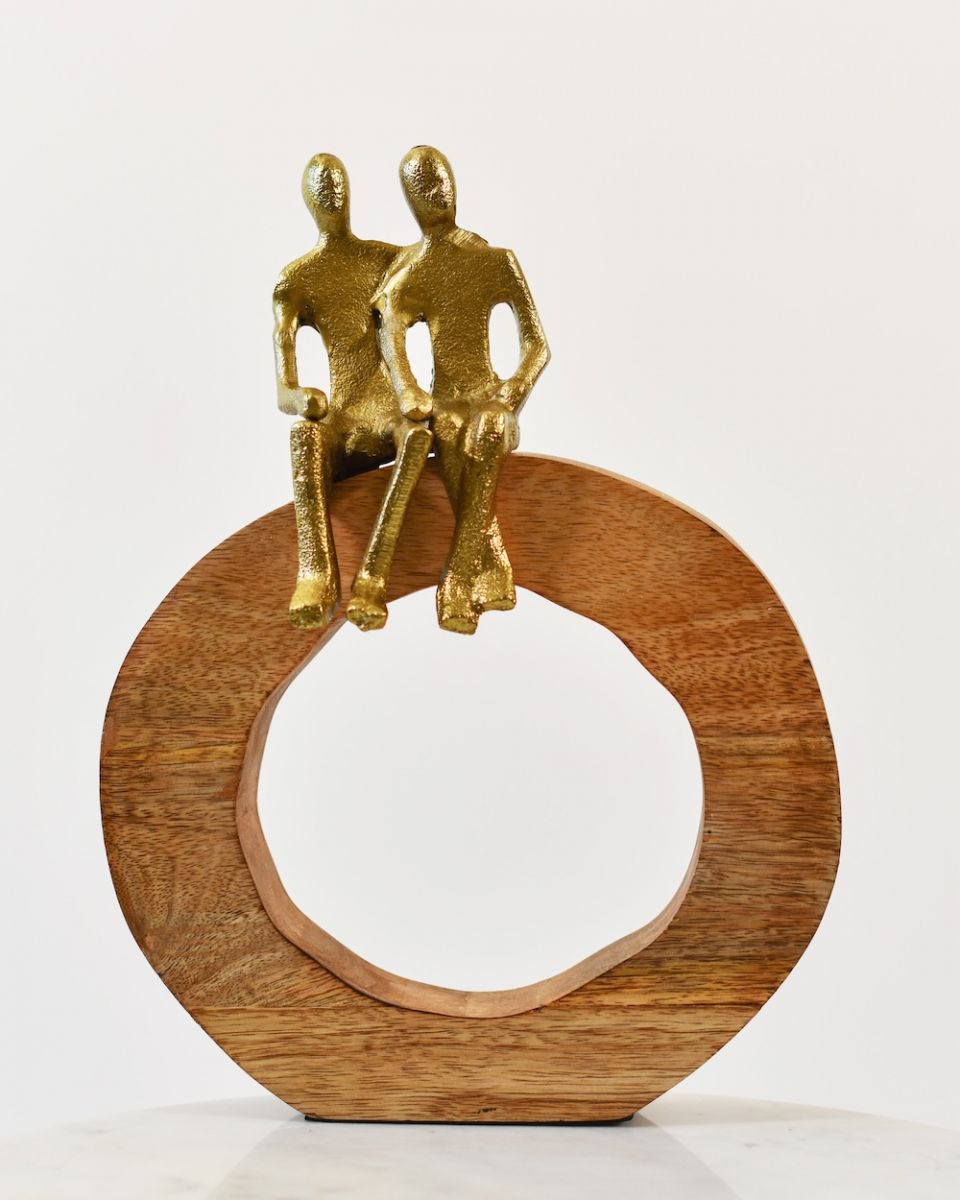 "World of Two" Aluminium and Mango Wood Sculpture - Gold "World of Two" Aluminium and Mango Wood Sculpture - Gold