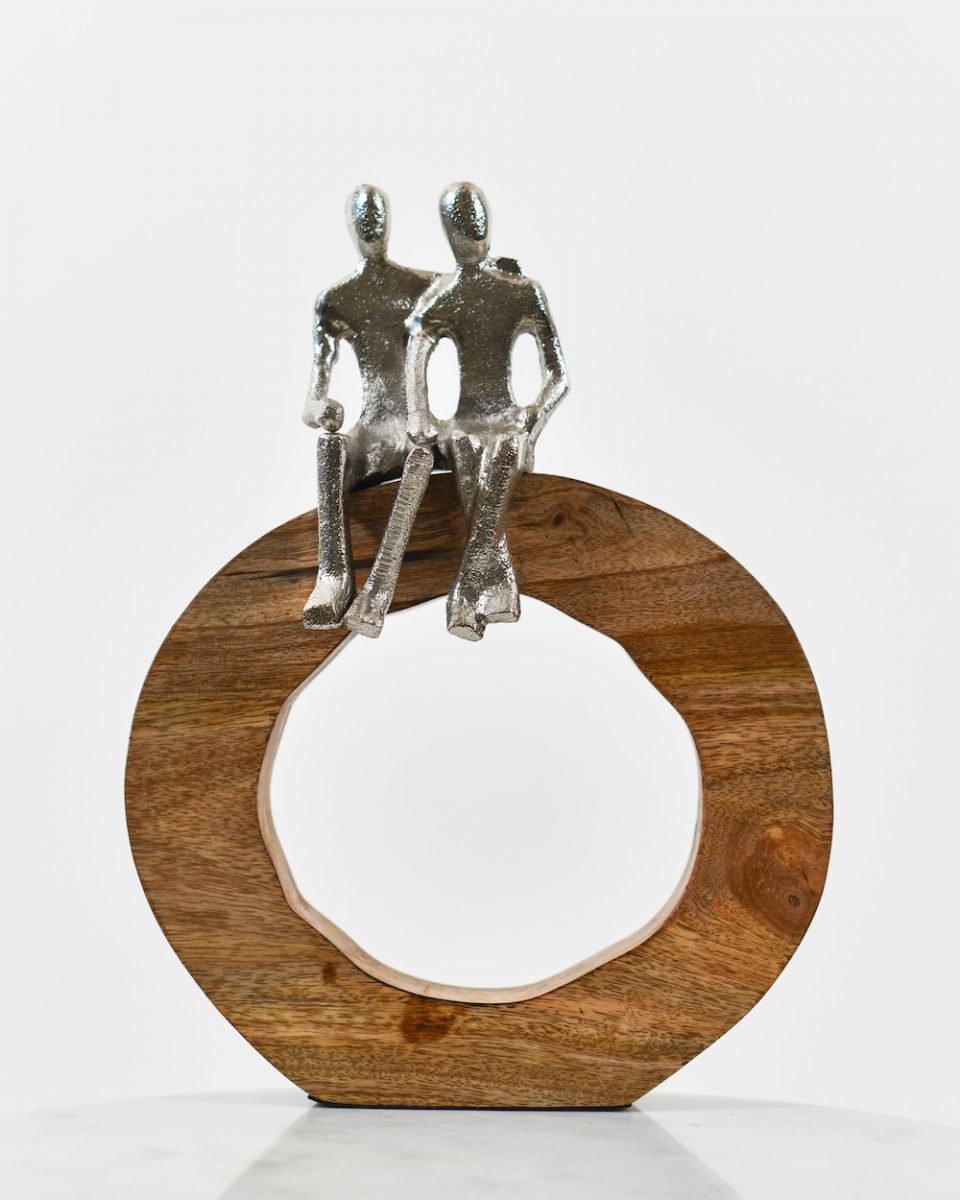 "World of Two" Aluminium and Mango Wood Sculpture - Silver "World of Two" Aluminium and Mango Wood Sculpture - Silver