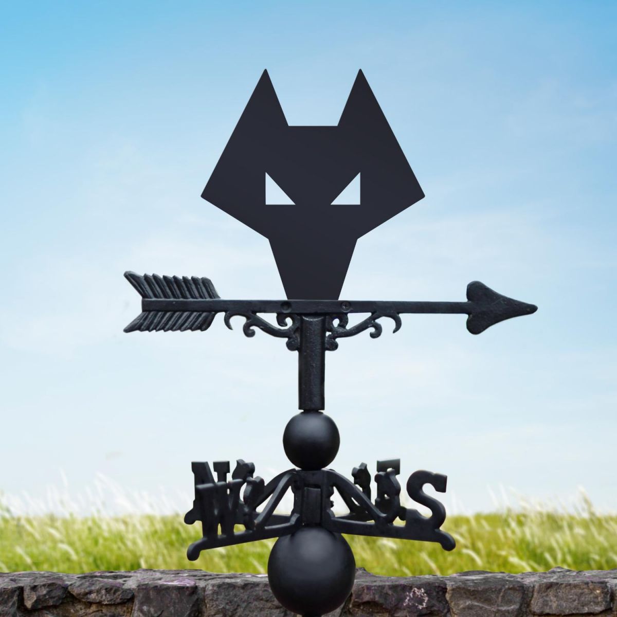 Cast Iron & Steel Weathervane with Wolves Head Topper