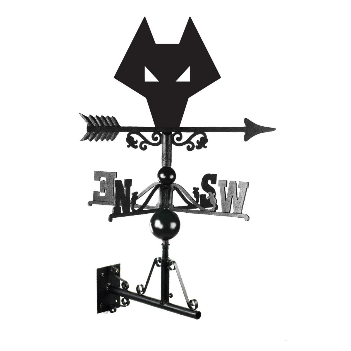 Cast Iron & Steel Wolves Head Weathervane Mounted