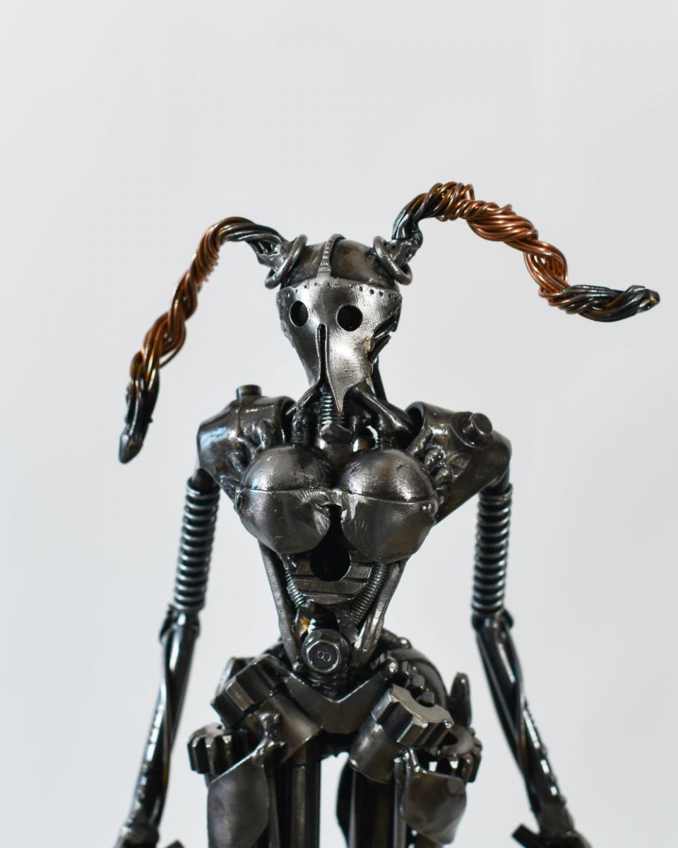 Close up of Bespoke Woman Warrior Artist Sculpture head