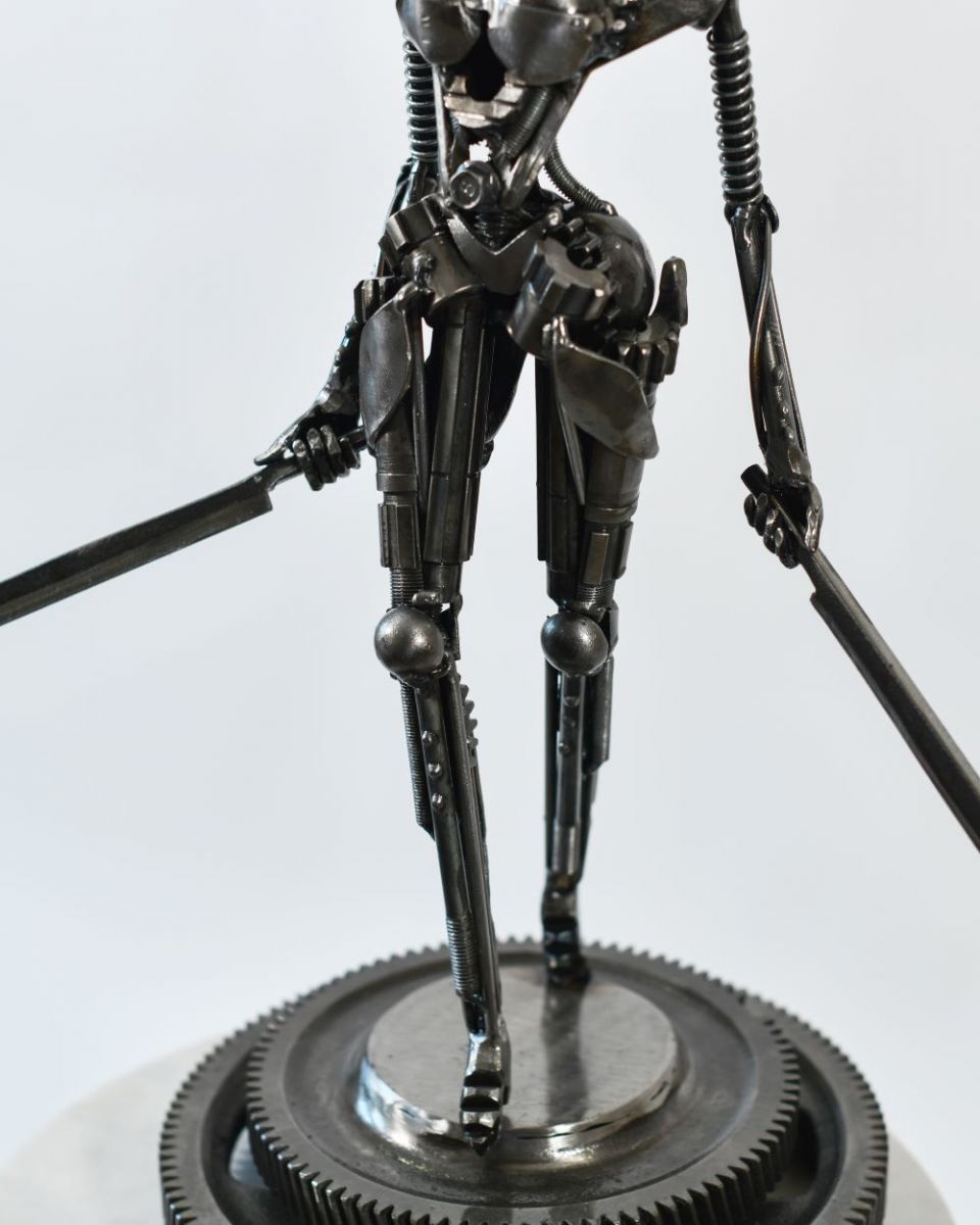 Close up of Bespoke Woman Warrior Artist Sculpture legs