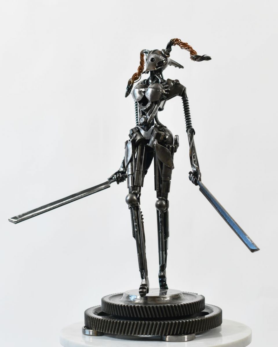 Bespoke Woman Warrior Artist Sculpture side view
