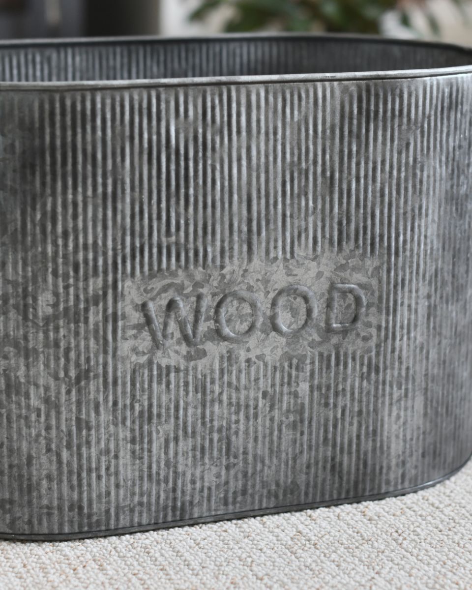 Close Up Of The Natural Steel Finish On The Ribbed Log Basket 