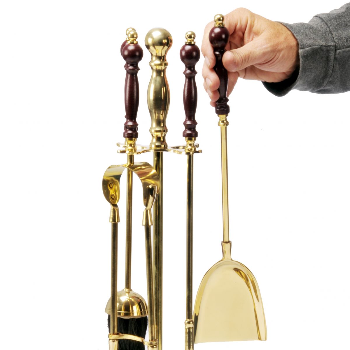 Polished Brass and wood companion set