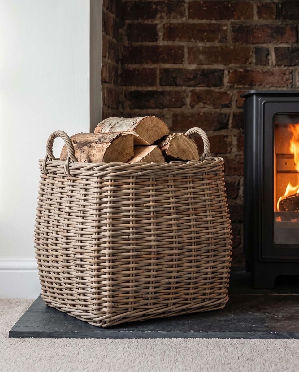 Woven Rattan Tapered Log Basket Digital Illustration