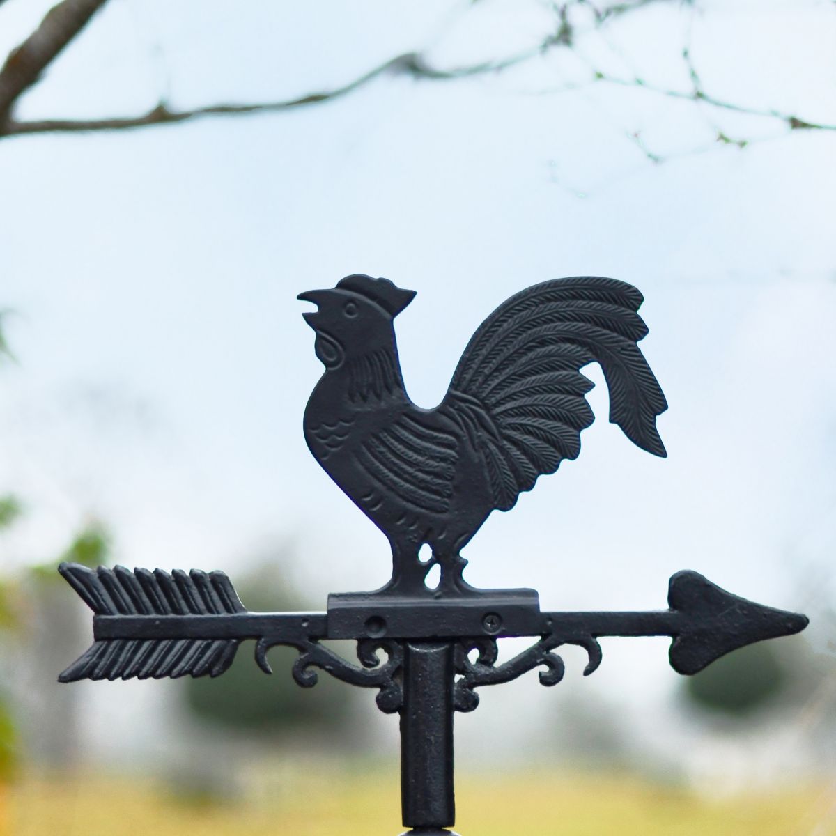Standard Black Cast Iron Rooster Weathervane