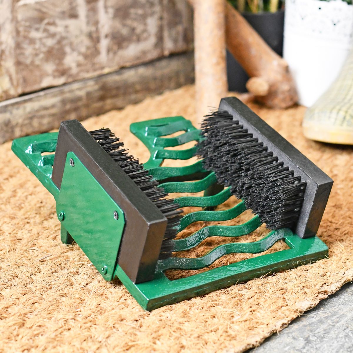 Green finish Three in one Boot Jack, brush & Scraper boot cleaner