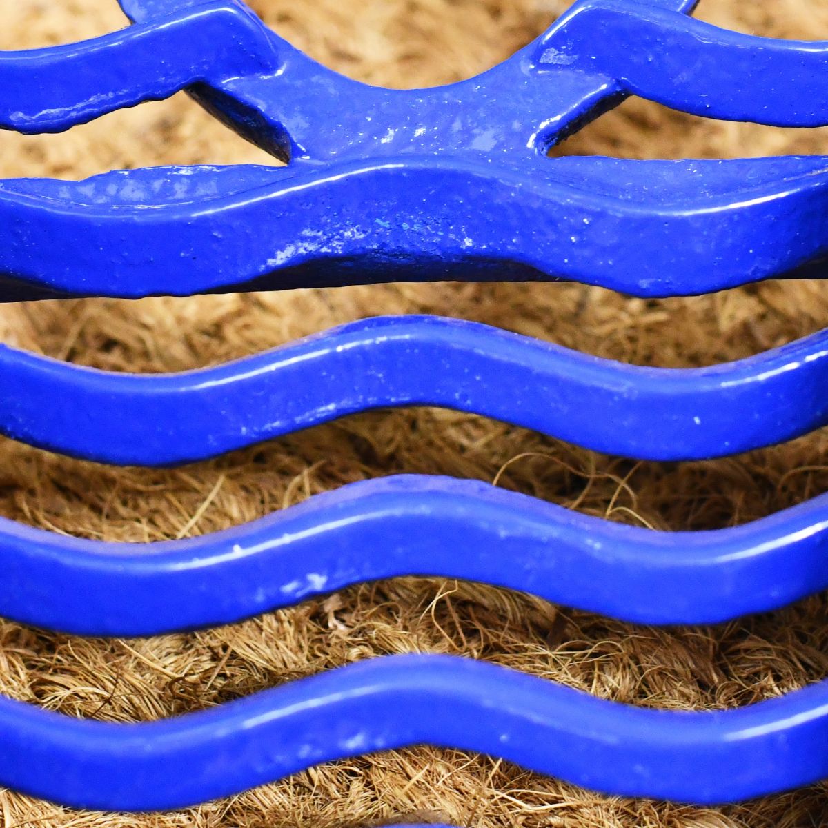 Close up of bright blue finish