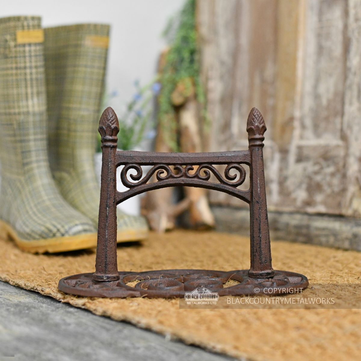 Rustic Cast Iron Scroll Design Boot Scraper