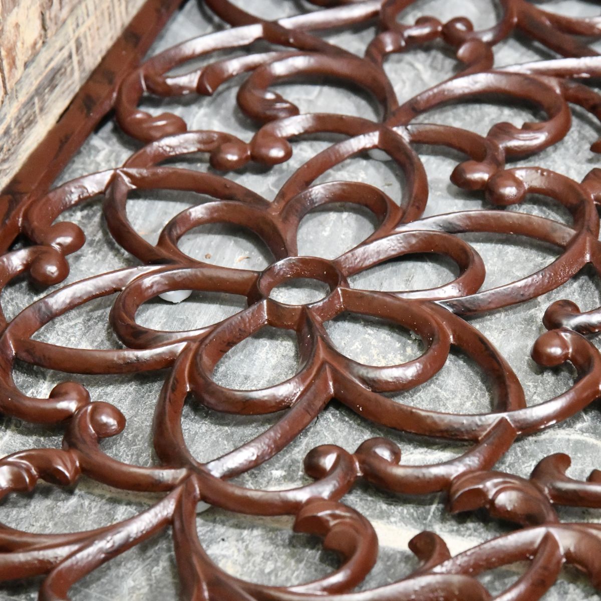 Rustic Cast Iron Door Mat Floral Details