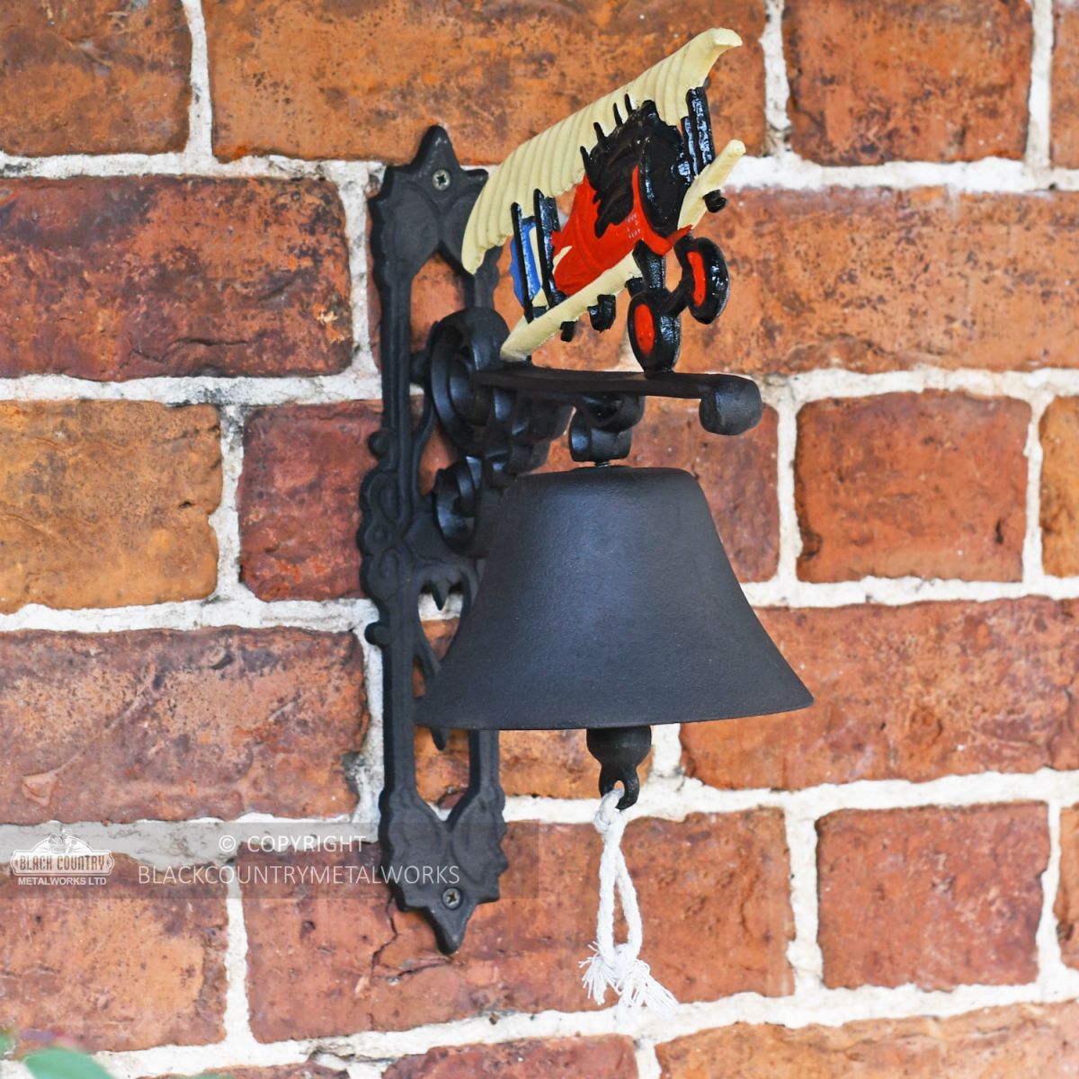 Cast Iron Hand Painted Garden Bell - Plane